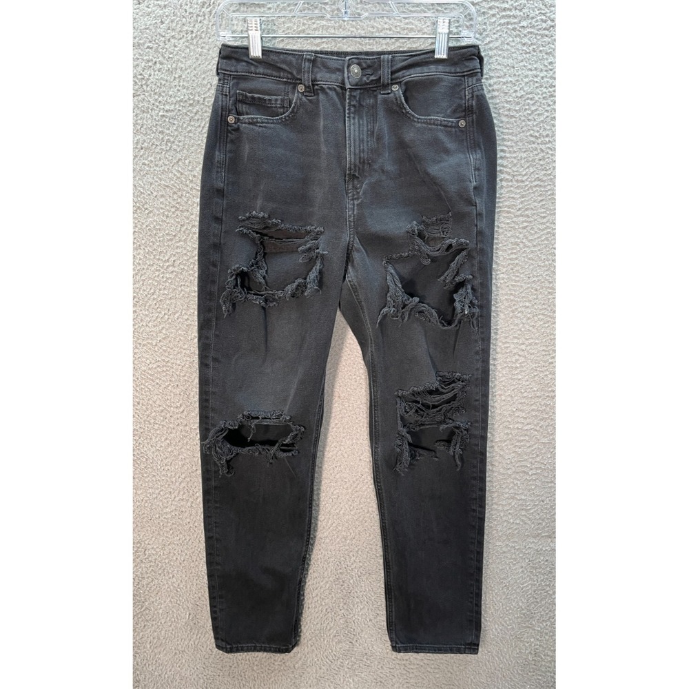 American Eagle Jeans Womens 4 Black Mom Jean Distressed Denim Thrasher Skater
